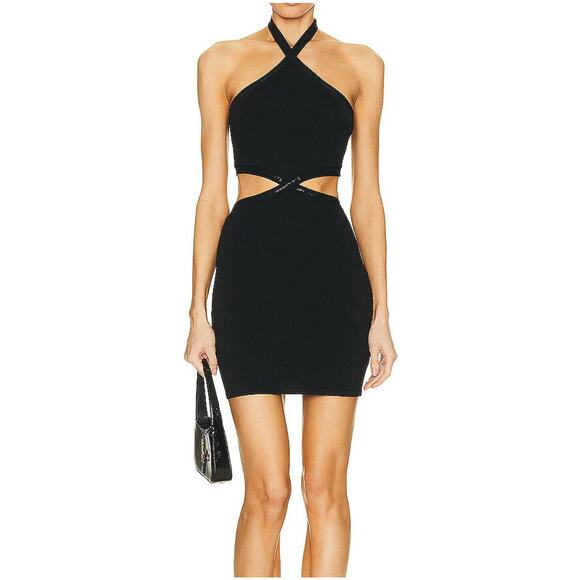 Alexander Wang Black Cutout Criss Cross Logo Band Halter Mini Dress XS - Picture 1 of 5